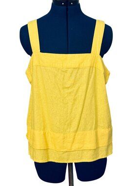 PureDKNY Yellow Linen Box Tiered Tank